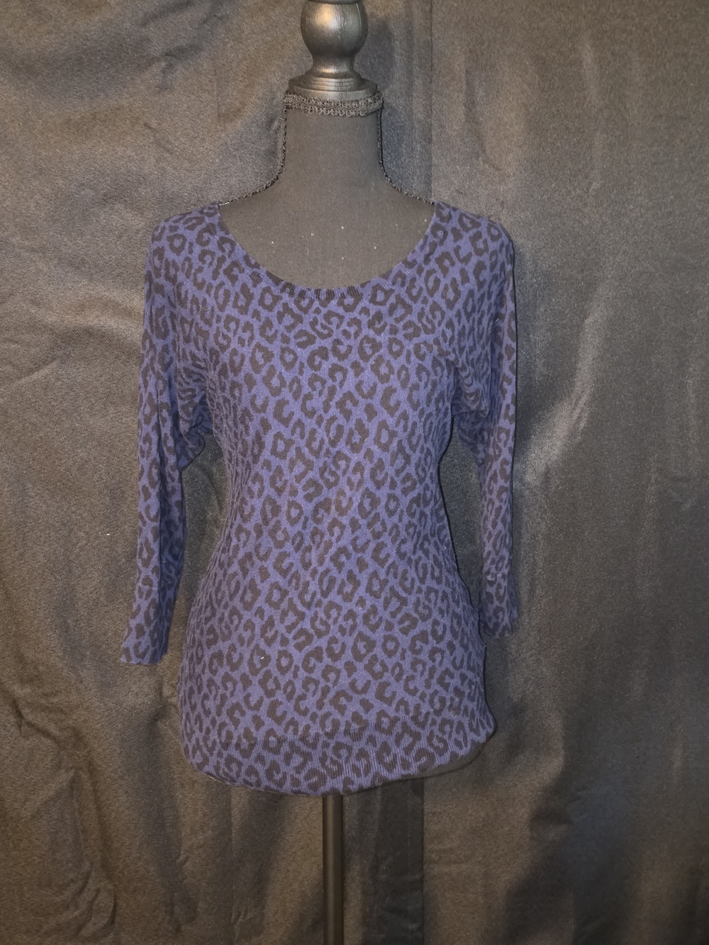 Women's Blue Leopard Print Long Sleeve Top